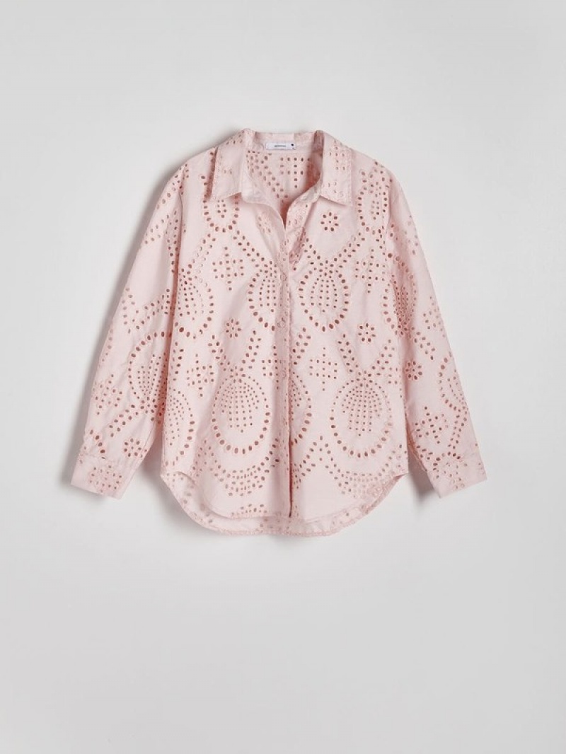 Pink Women's Reserved Openwork Shirts | 58314QURI