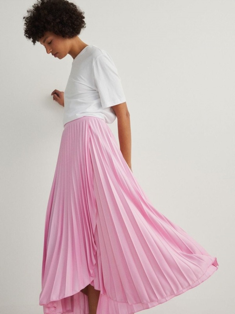 Pink Women's Reserved Pleated Midi Skirts | 97056CHRF