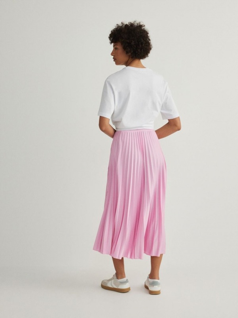 Pink Women's Reserved Pleated Midi Skirts | 97056CHRF