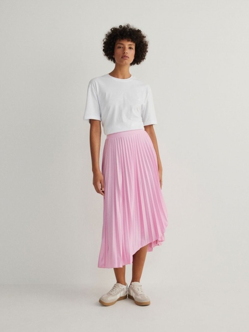 Pink Women\'s Reserved Pleated Midi Skirts | 97056CHRF