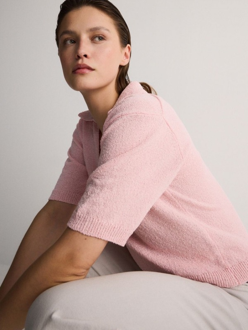 Pink Women's Reserved Polo Style Jersey Sweaters | 92083RIHZ