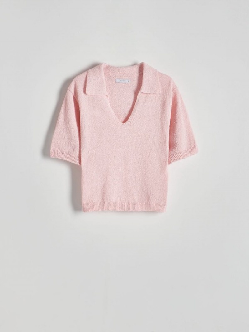 Pink Women's Reserved Polo Style Jersey Sweaters | 92083RIHZ