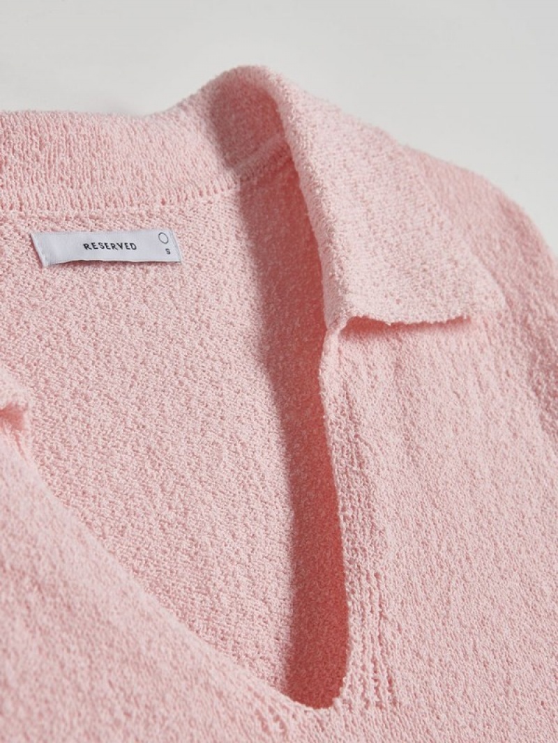 Pink Women's Reserved Polo Style Jersey Sweaters | 92083RIHZ