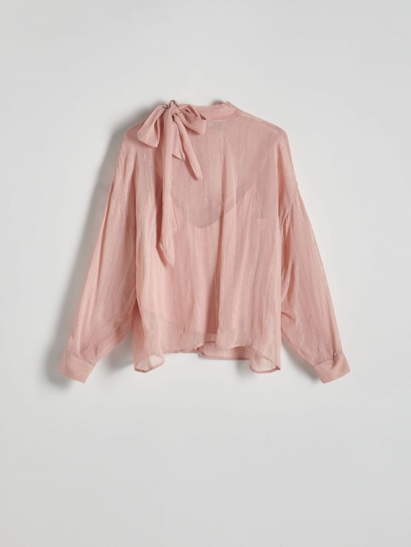 Pink Women's Reserved Silk Top Shirts | 57348OFAQ