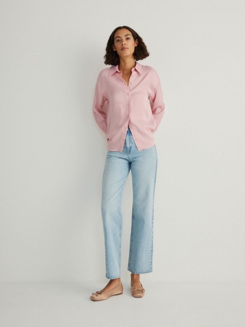 Pink Women's Reserved Viscose Shirts | 93478BUYN