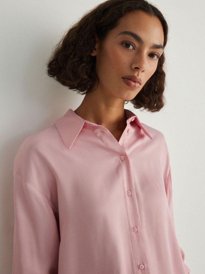 Pink Women's Reserved Viscose Shirts | 93478BUYN