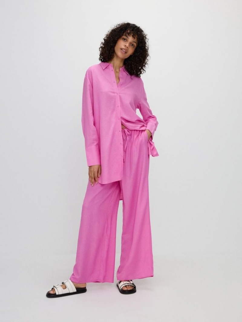 Pink Women's Reserved Wide Legviscose Blend Trousers | 98547HUYI