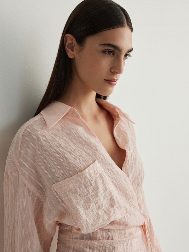 Pink Women's Reserved Wrap Front Tie Detail Shirts | 24056RXOI