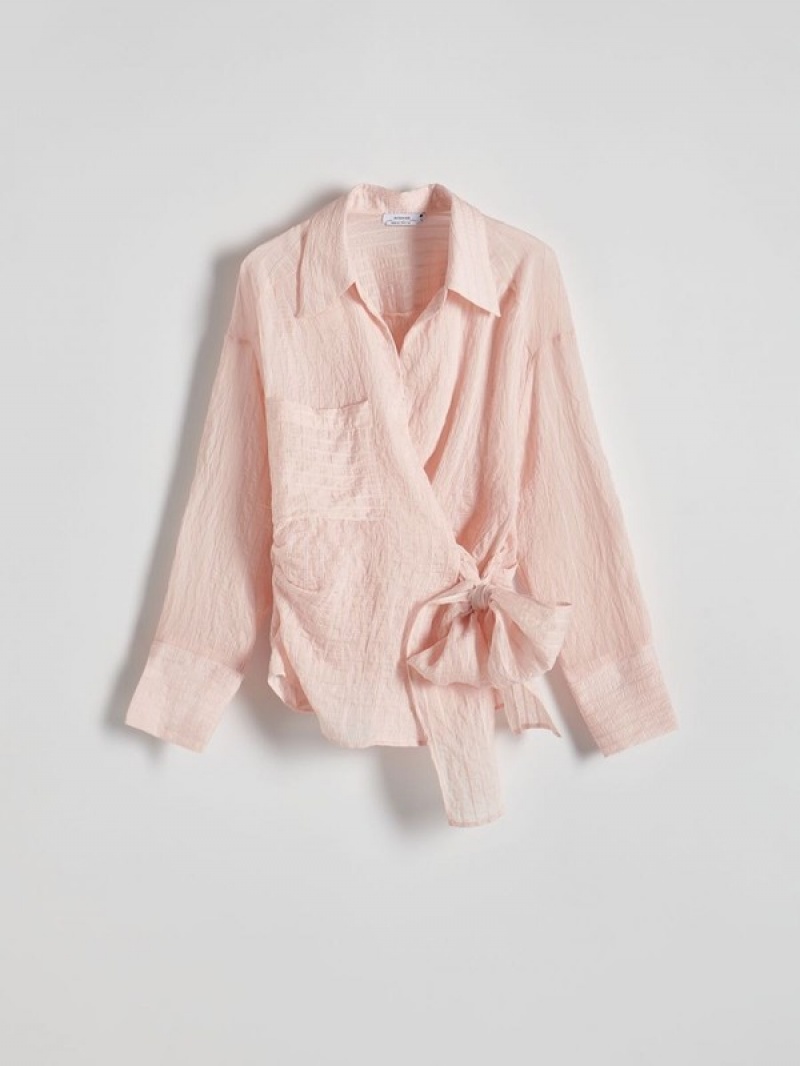 Pink Women's Reserved Wrap Front Tie Detail Shirts | 24056RXOI