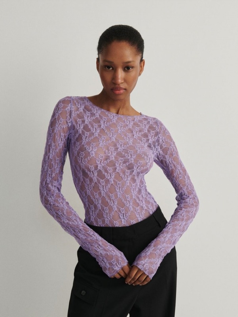 Purple Women's Reserved Long-sleeved Top Shirts | 94172ARFC