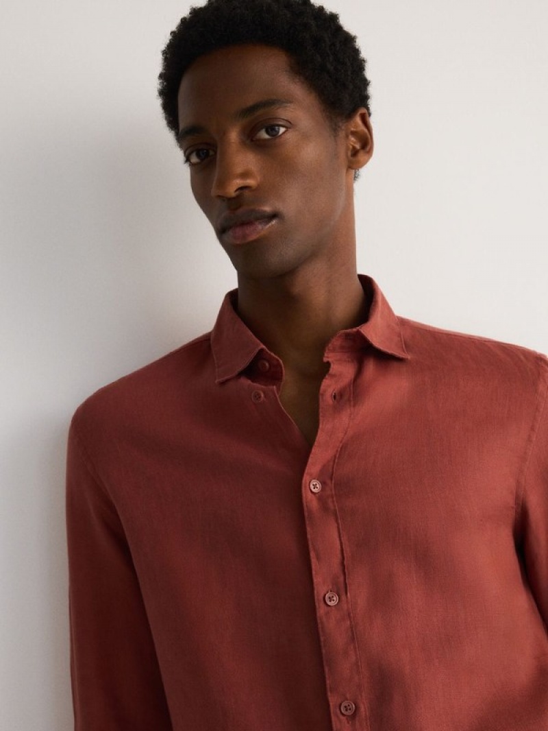 Red Men's Reserved Regular Fit Linen Shirts | 65947IQTR