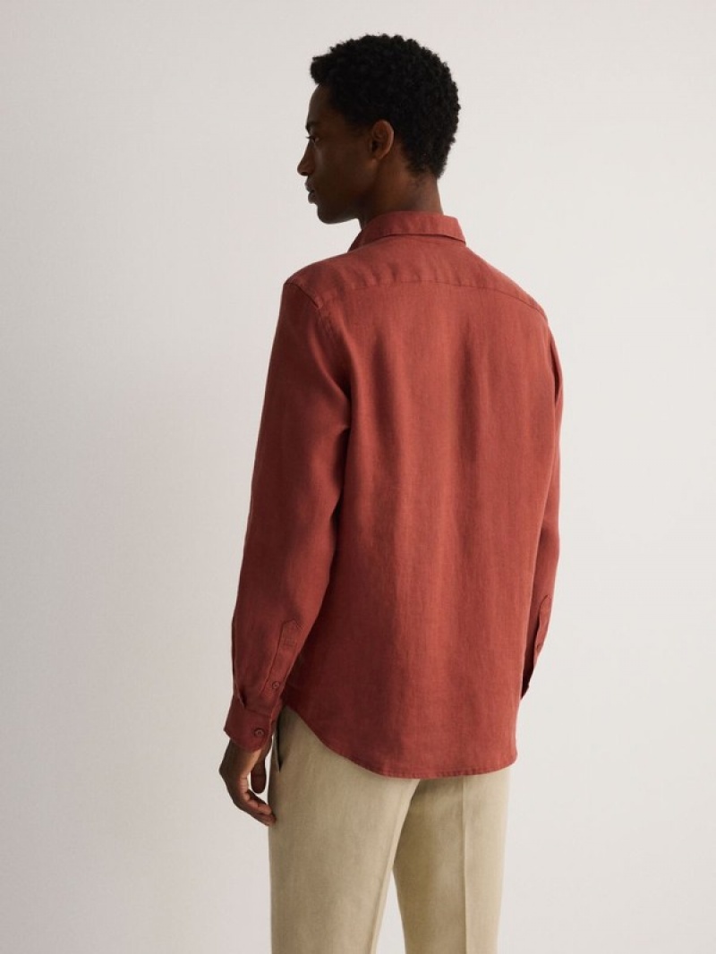 Red Men's Reserved Regular Fit Linen Shirts | 65947IQTR