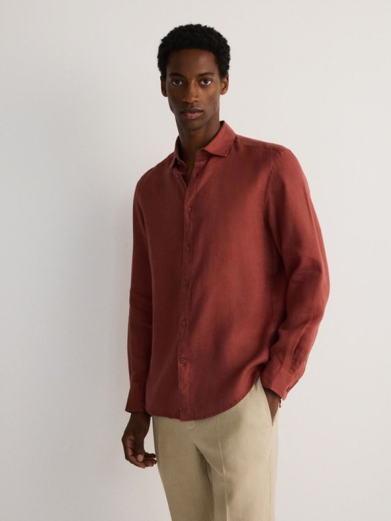 Red Men\'s Reserved Regular Fit Linen Shirts | 65947IQTR