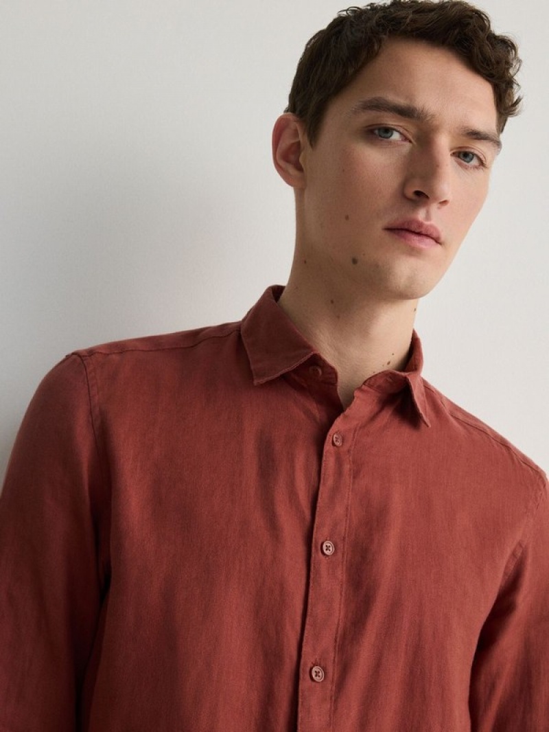 Red Men's Reserved Regular Fit Linen Shirts | 32765HKTC