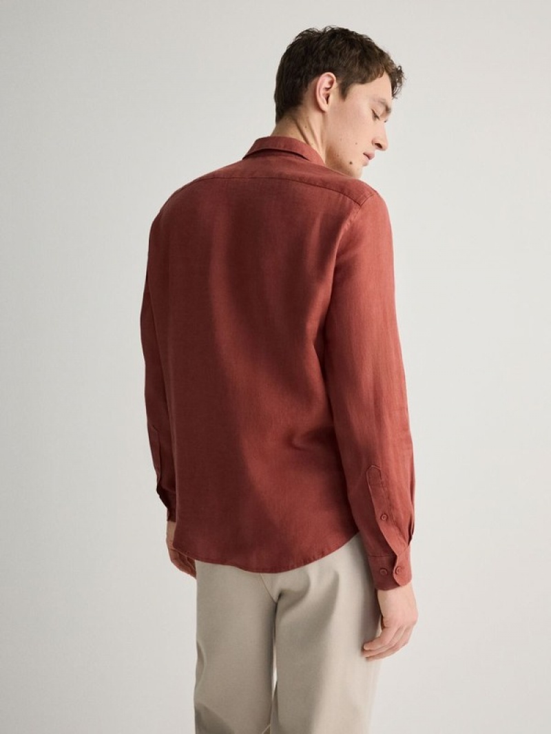 Red Men's Reserved Regular Fit Linen Shirts | 32765HKTC