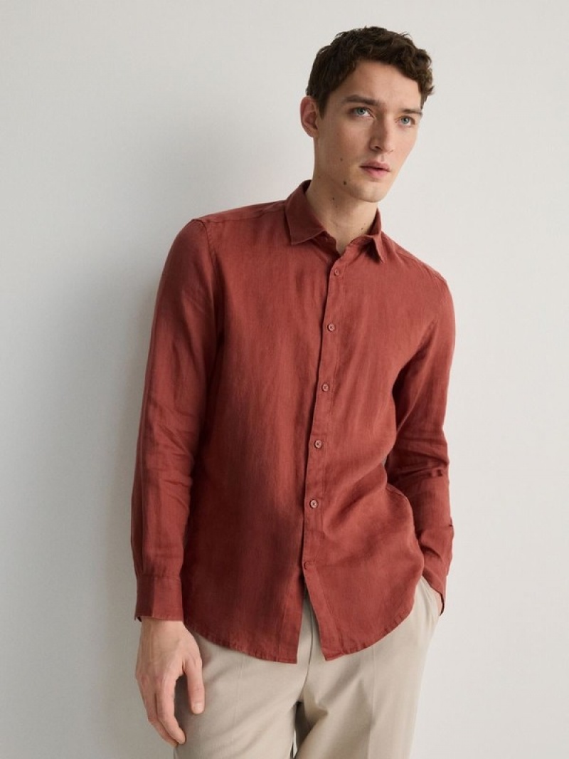 Red Men\'s Reserved Regular Fit Linen Shirts | 32765HKTC