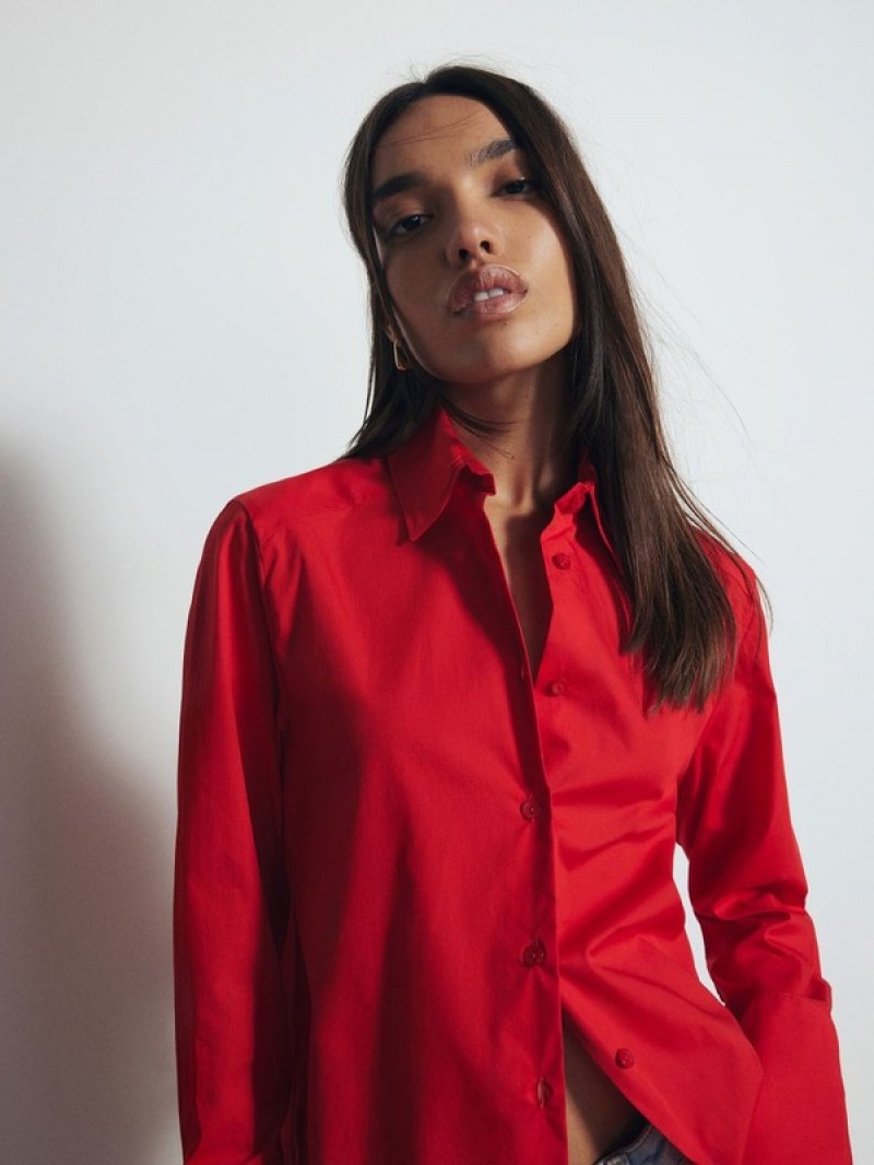 Red Women's Reserved Cotton Shirts | 01842EGPM