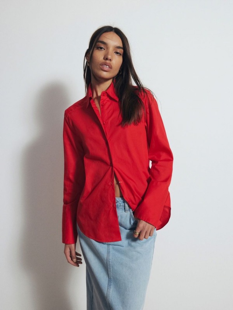 Red Women's Reserved Cotton Shirts | 01842EGPM