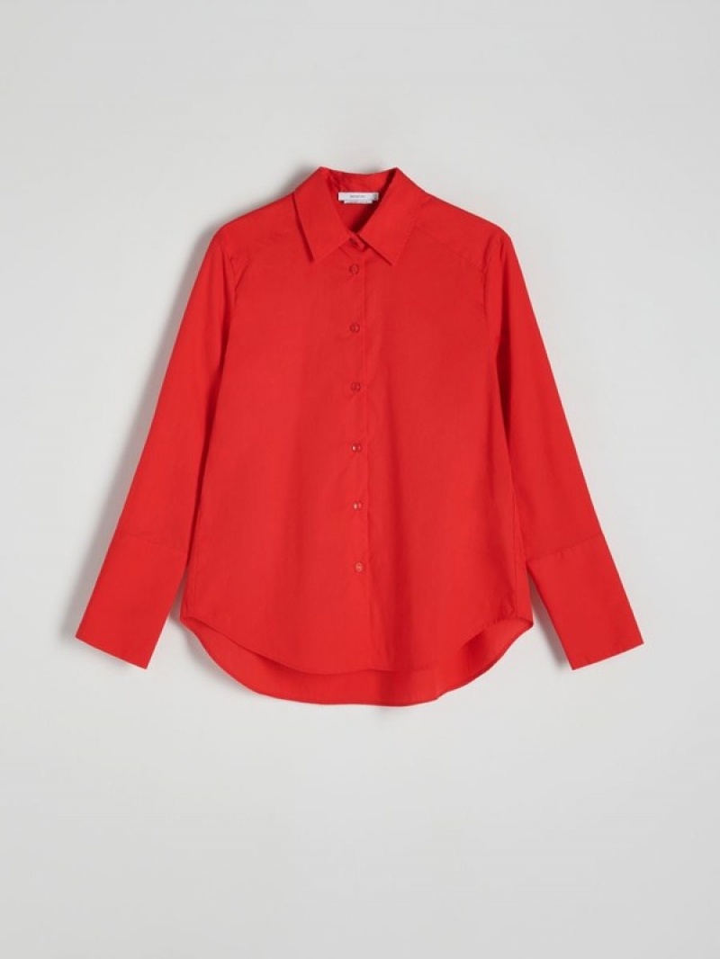 Red Women's Reserved Cotton Shirts | 01842EGPM