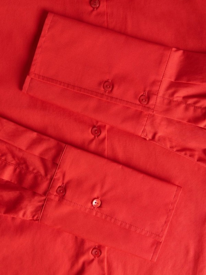 Red Women's Reserved Cotton Shirts | 01842EGPM