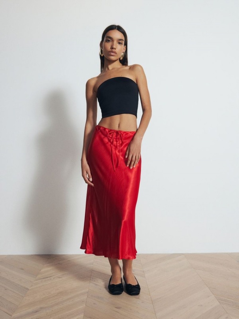 Red Women\'s Reserved Viscose Midi Skirts | 34815YIJB