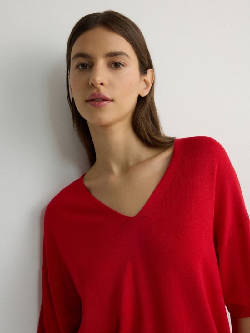 Red Women's Reserved Viscose Rich Top Sweaters | 81423CGBO