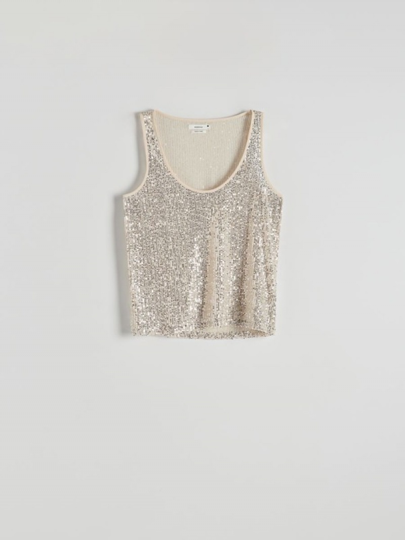 Silver Women's Reserved Sequin Top Shirts | 20537PCLA