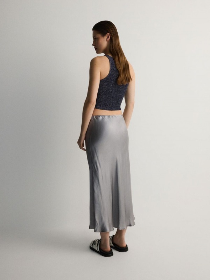 Silver Women's Reserved Viscose Midi Skirts | 95136WDKN