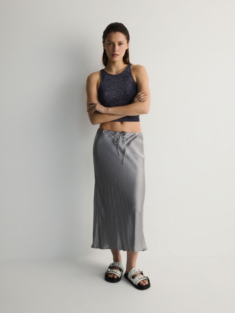 Silver Women\'s Reserved Viscose Midi Skirts | 95136WDKN