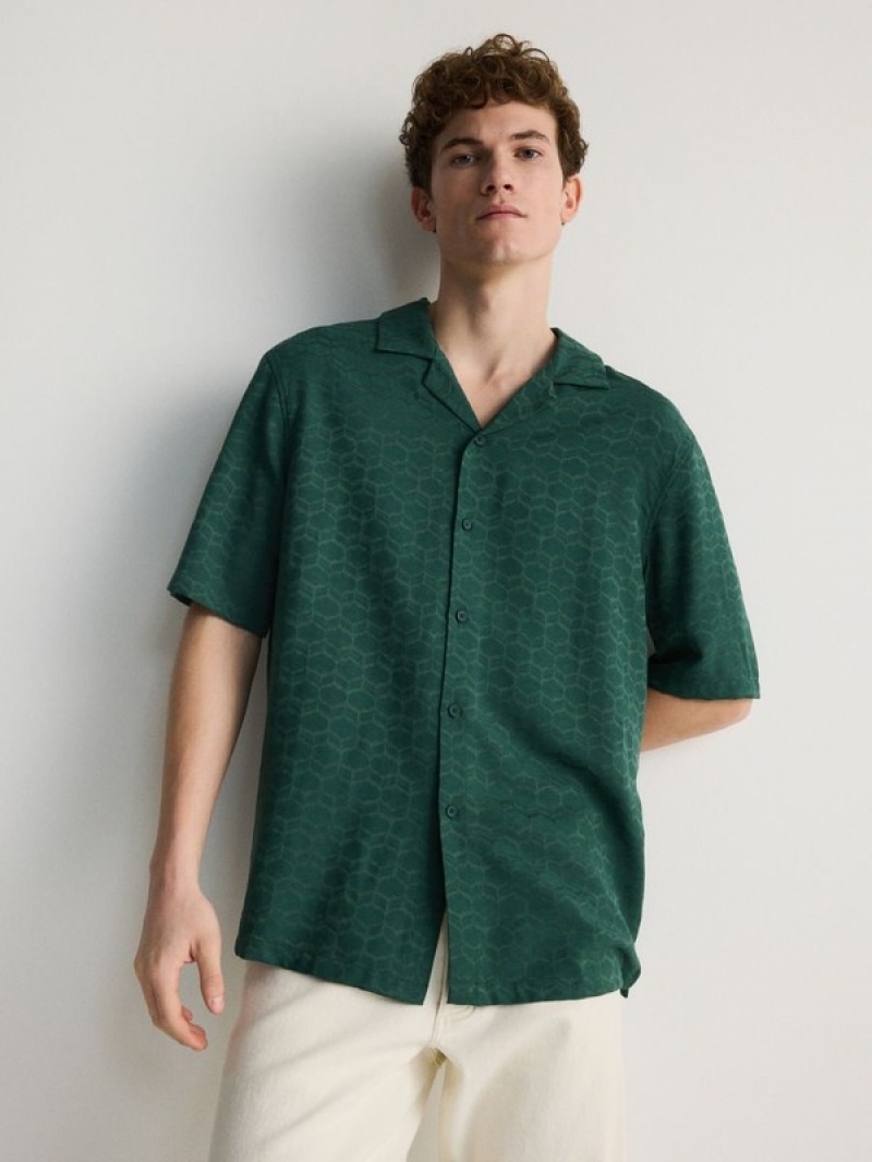 Turquoise / Green Men's Reserved Boxy Shirts | 64128GWSK