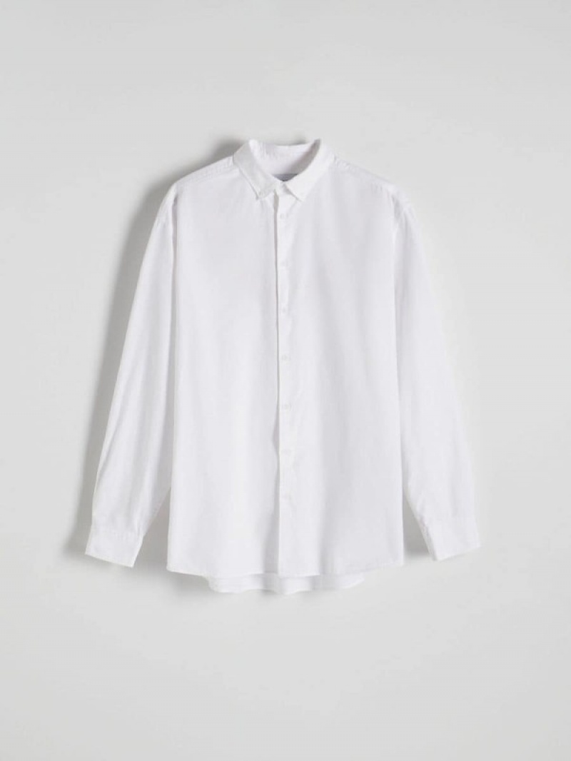 White Men's Reserved Comfort Fit Shirts | 19280KBDN