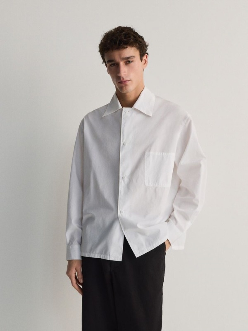 White Men's Reserved Comfort Fit Shirts | 46512LBED