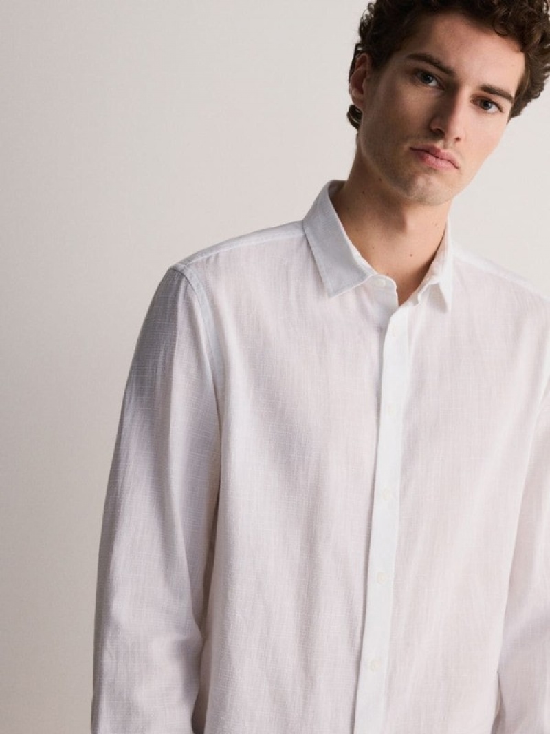 White Men's Reserved Regular Fit Cotton Rich Shirts | 59718KNFX