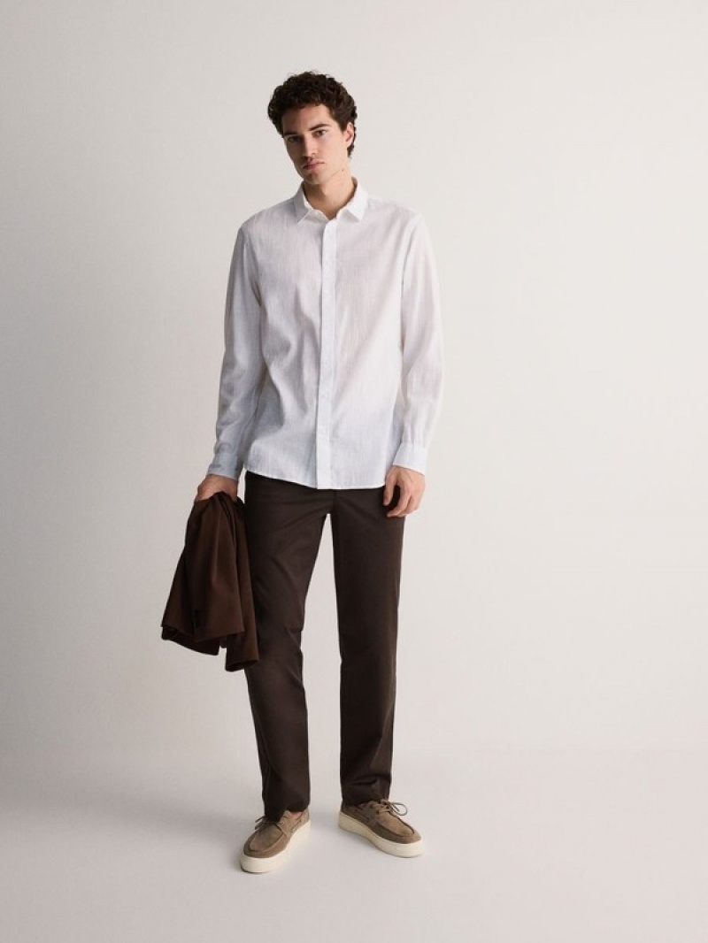 White Men's Reserved Regular Fit Cotton Rich Shirts | 59718KNFX