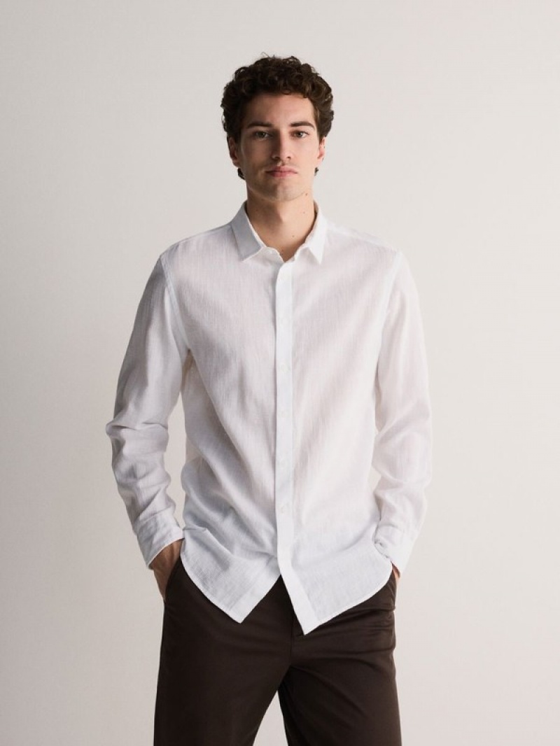 White Men's Reserved Regular Fit Cotton Rich Shirts | 59718KNFX