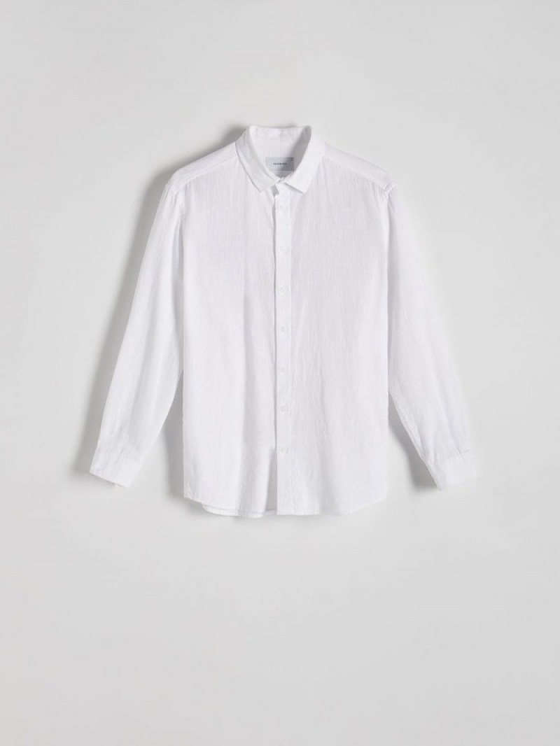 White Men's Reserved Regular Fit Cotton Rich Shirts | 59718KNFX