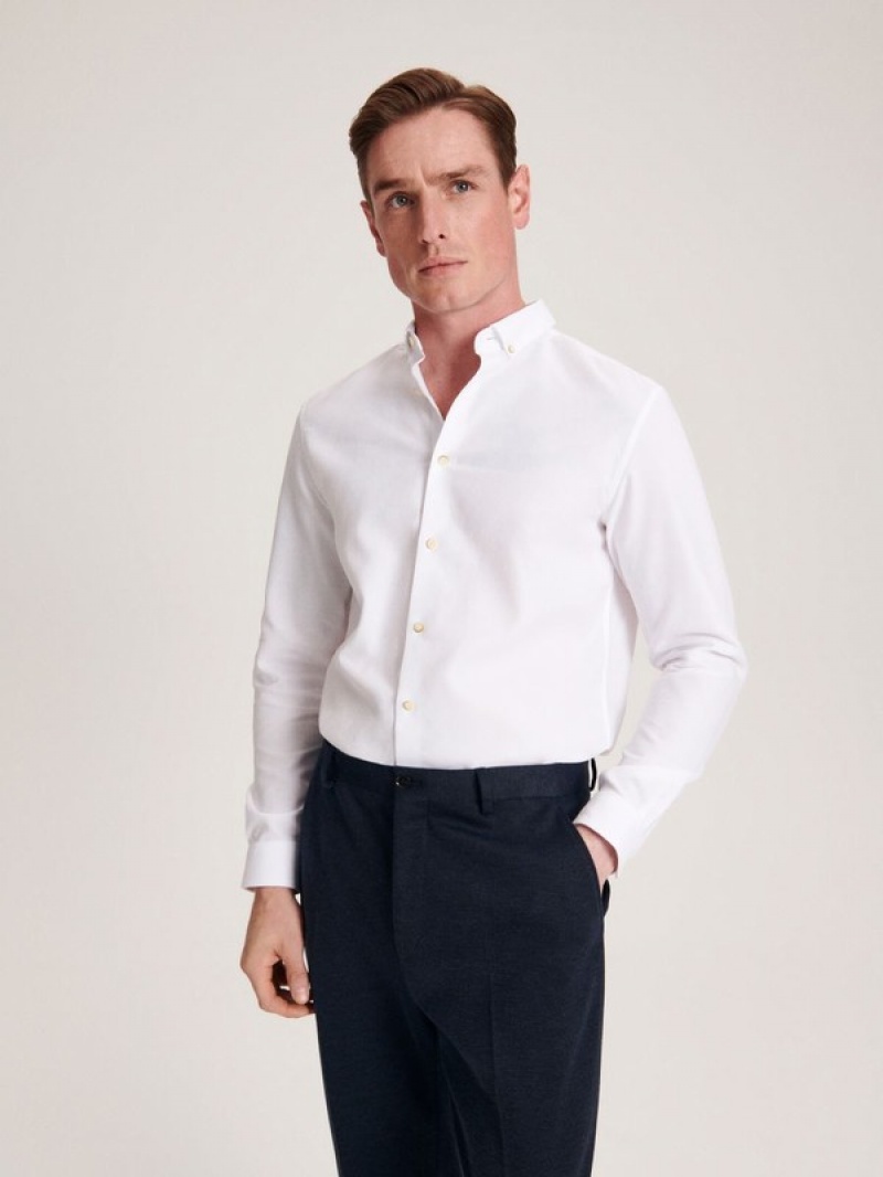 White Men's Reserved Regular Fit Cotton Shirts | 90816FCDO