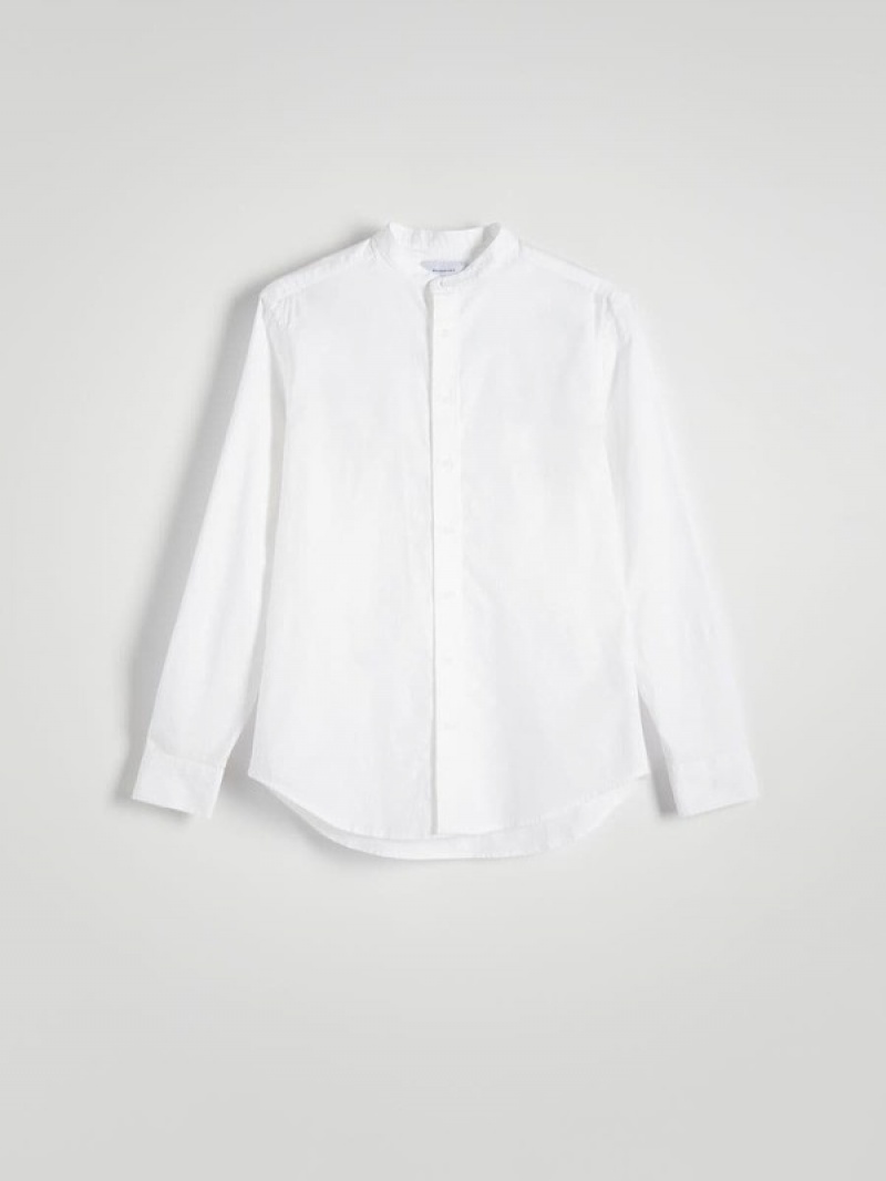 White Men\'s Reserved Regular Fit Mandarin Collar Shirts | 29531CONP