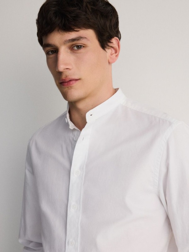 White Men's Reserved Regular Fit Mandarin Collar Shirts | 07362YRCV