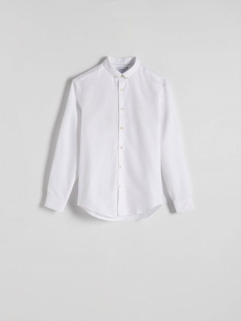 White Men\'s Reserved Regular Fit Plain Shirts | 23798UNLK