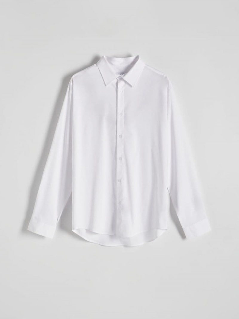 White Men's Reserved Regular Fit Plain Shirts | 91603ZMUW