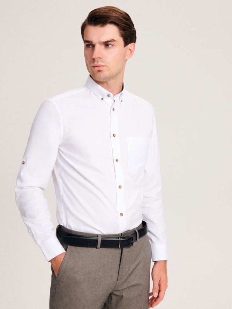 White Men's Reserved Regular Fit Shirts | 97603PNFE