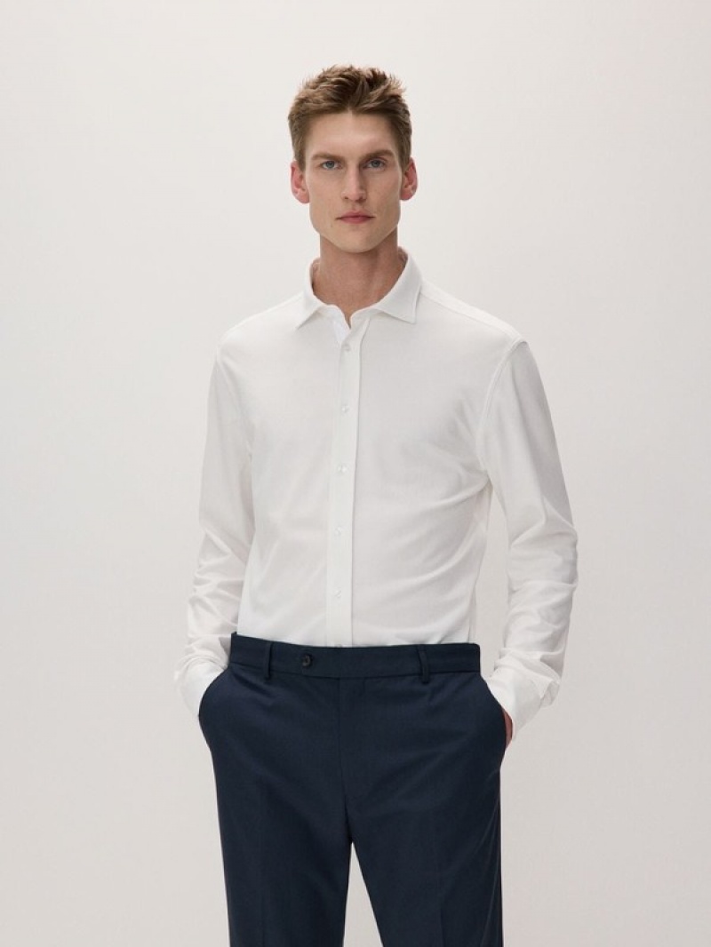 White Men's Reserved Slim Fit Jersey Shirts | 18203ILCW