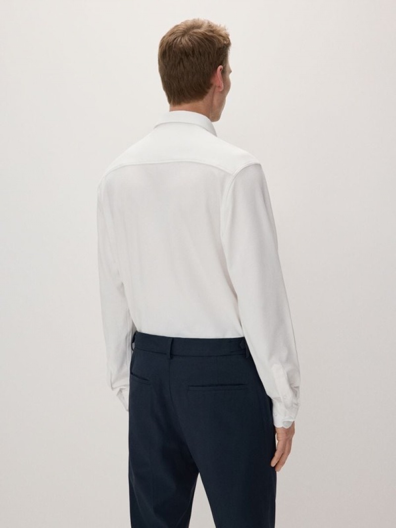 White Men's Reserved Slim Fit Jersey Shirts | 18203ILCW