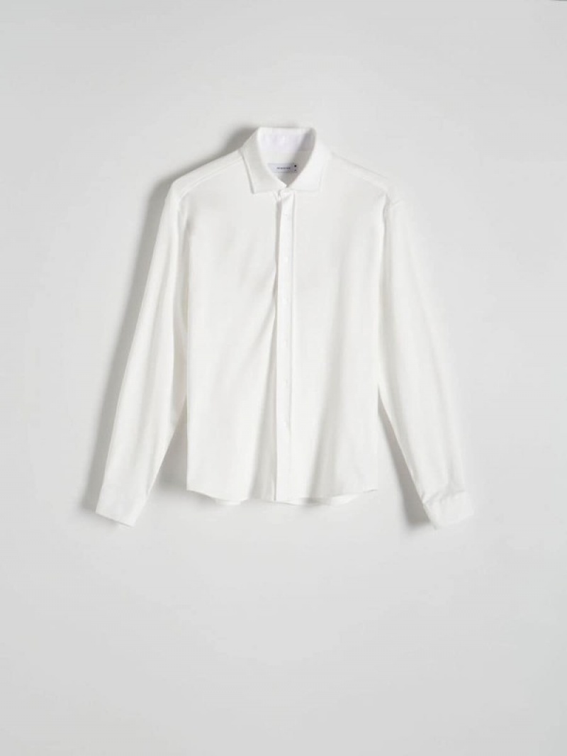 White Men's Reserved Slim Fit Jersey Shirts | 18203ILCW