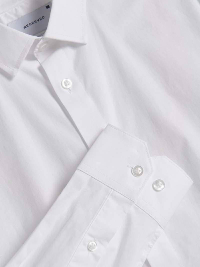 White Men's Reserved Slim Fit Shirts | 87694SYUC