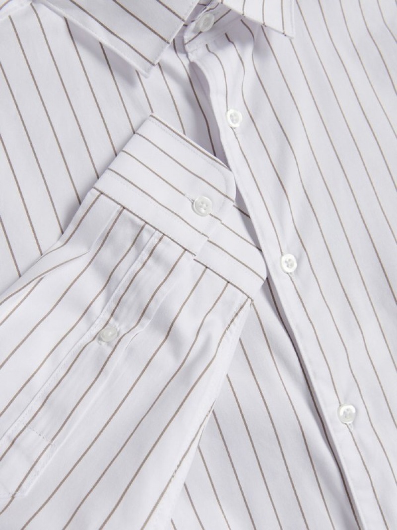 White Men's Reserved Striped Slim Fit Shirts | 32410ADBQ