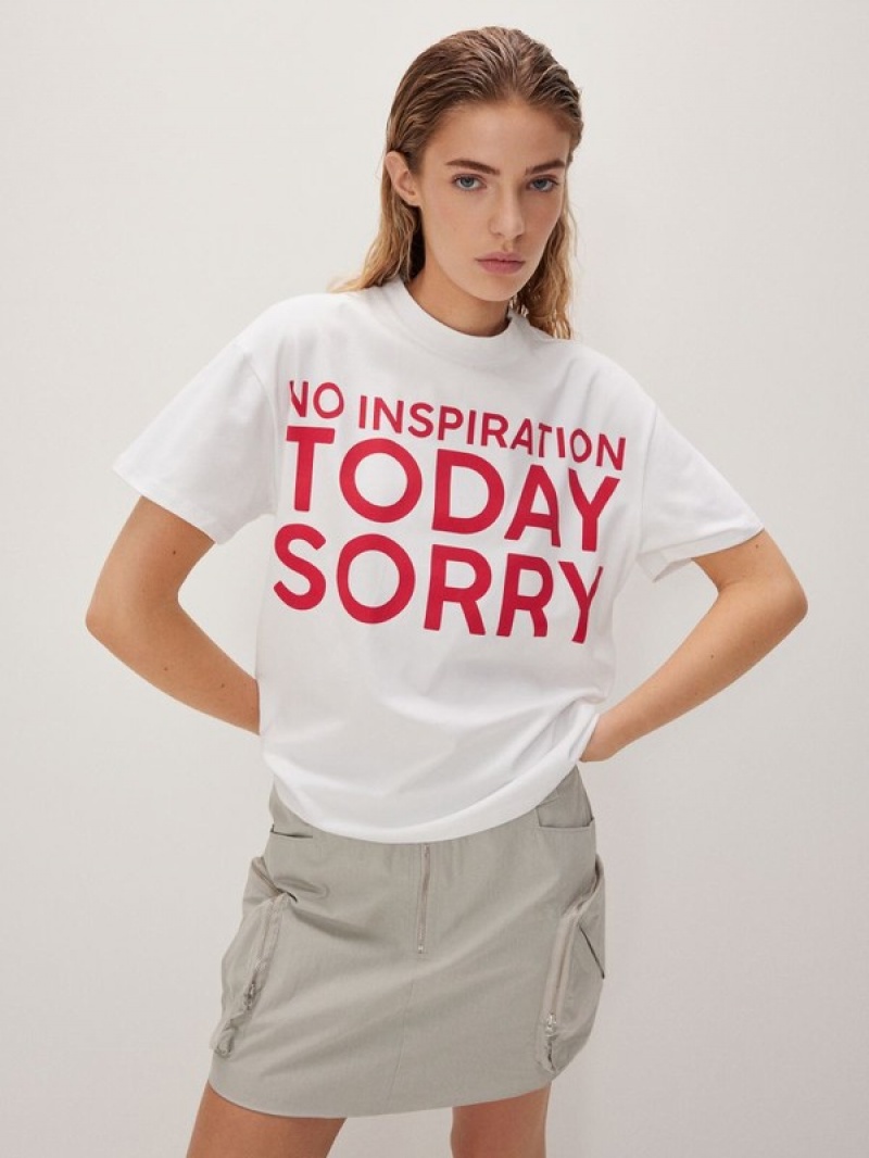 White Women's Reserved Boxy T-print T-shirts | 78604IKBW