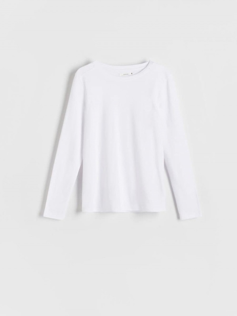 White Women's Reserved Cotton Long Sleeve T-shirts | 70369PCKU