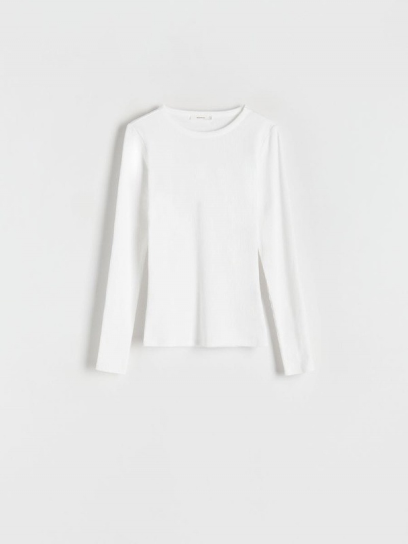 White Women's Reserved Cotton Long Sleeve T-shirts | 83164OBLV